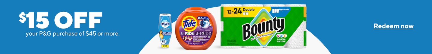 $15 off your P&G purchase of $45 or more. Redeem Now.