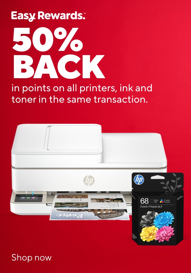 Easy Rewards. 50% BACK in points on all printers, ink and toner in the same transaction.