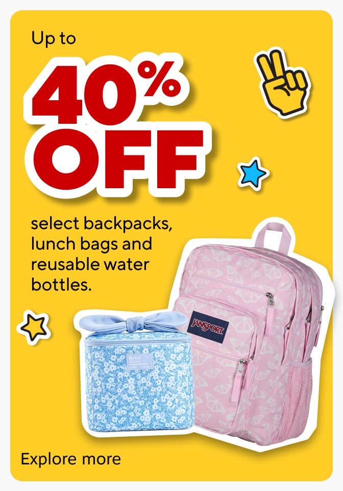 Up to 40% off select backpacks, lunch bags, and reusable water bottles. Explore more