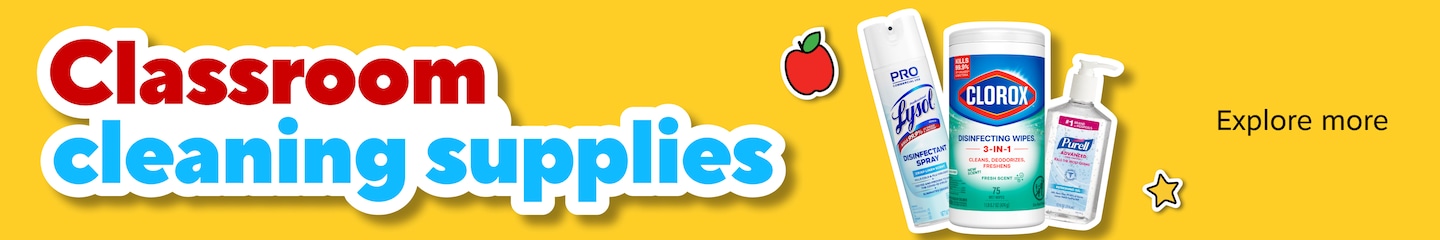 Classroom cleaning supplies. Explore more