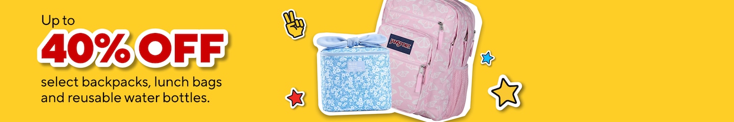 Up to 40% off select backpack, lunch bags, and reusable water bottles