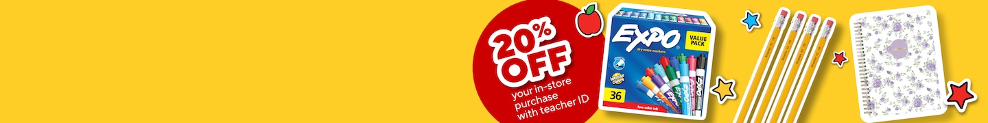 Teacher & classroom supplies. 20% off your in-store purchase with teacher ID. Sign in.