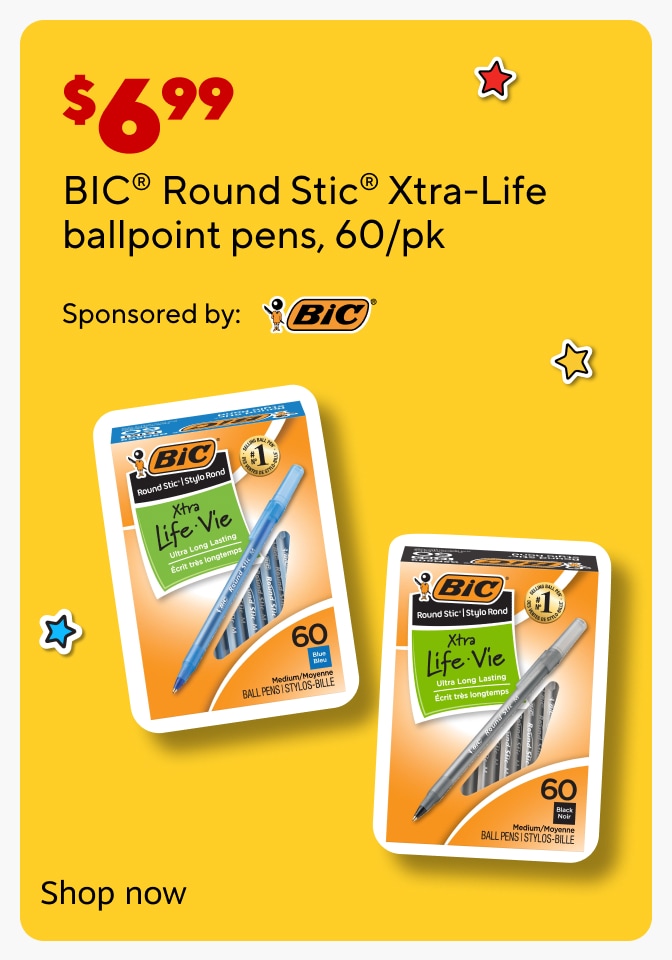 $6.99 BIC Round Stic Xtra-life ballpoint pens, 60/pk Sponsored by BIC Shop now