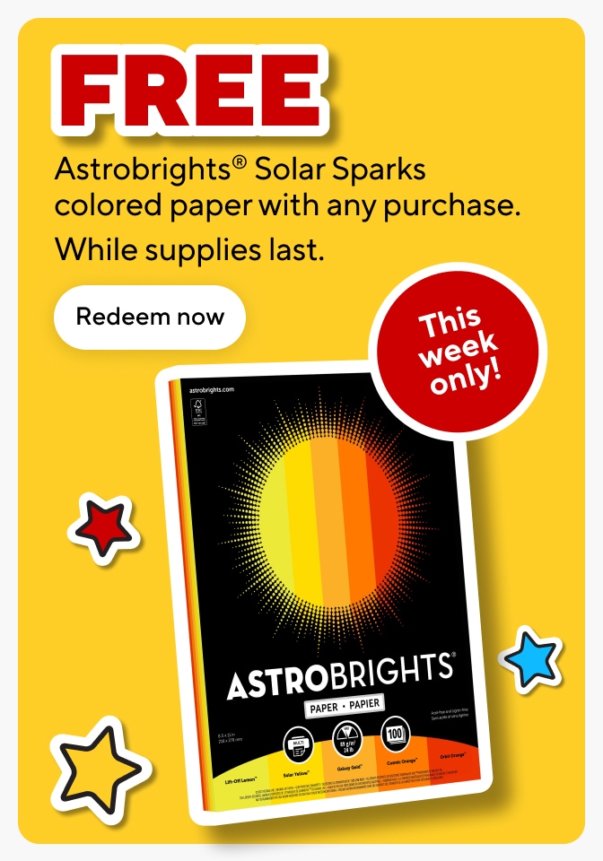 FREE Astrobrights® Solar Sparks colored paper with any purchase. While supplies last. Add to cart This week only!