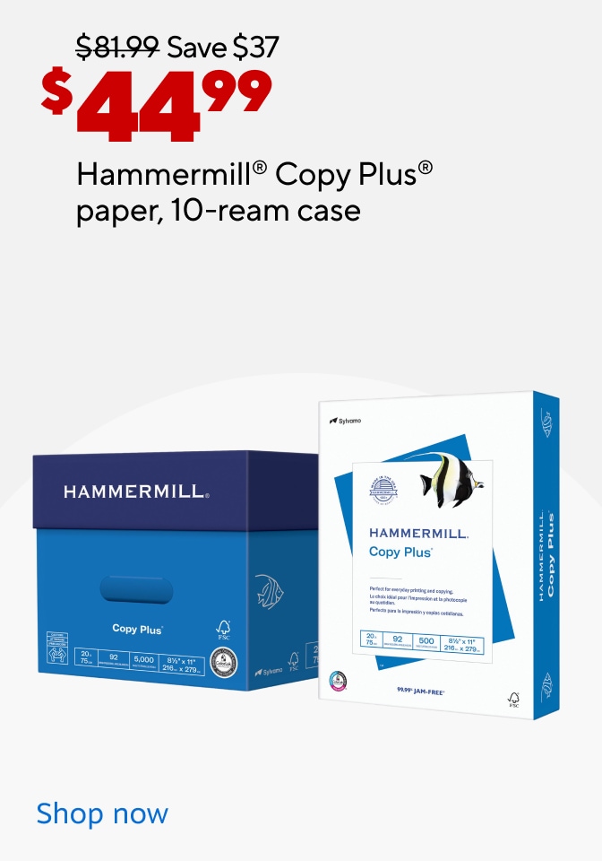 $81.99 Save $37 $44.99 Hammermill Copy Plus paper, 10-ream case Shop now