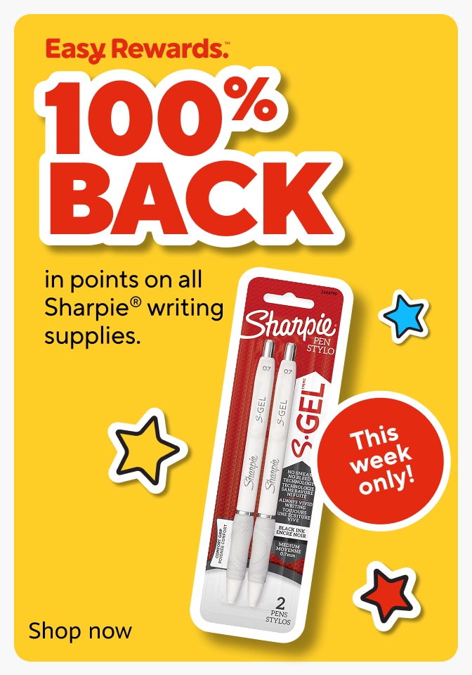 Easy Rewards. 100% back in points on all Shaprie® writing supplies.This week only! Shop now