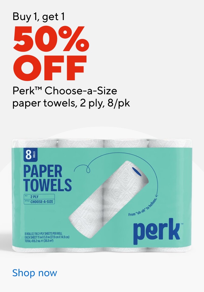 Buy 1, get 1 50% off Perk Choose-a-Size paper towels, 2-ply, 8/pk Shop now