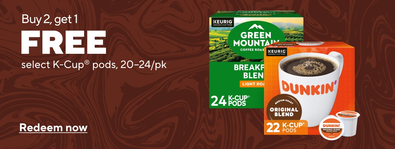 Buy 2 get 1 free select K-Cup Pods 20-24 packs. Redeem Now.