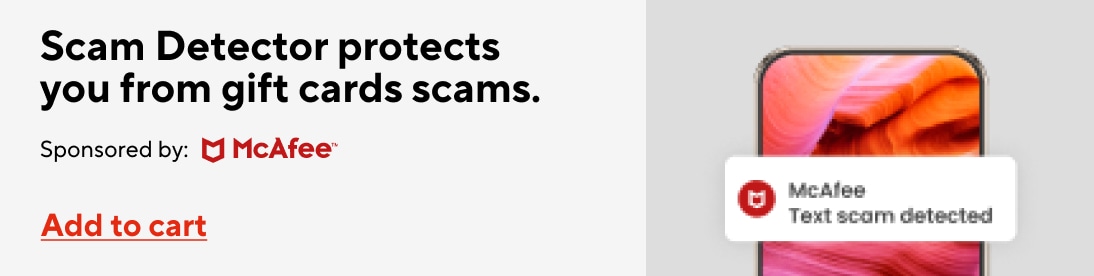 Scam detector protects you from gift cards scams. sponsored by: mcafee. Add to cart