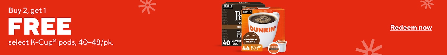Buy 2 get 1 free select K-Cup Pods, 40-48 count packs. Redeem Now.