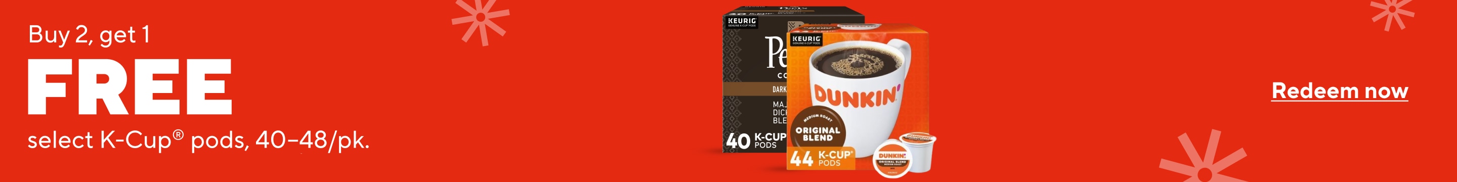 Buy 2 get 1 free select K-Cup Pods, 40-48 count packs. Redeem Now.