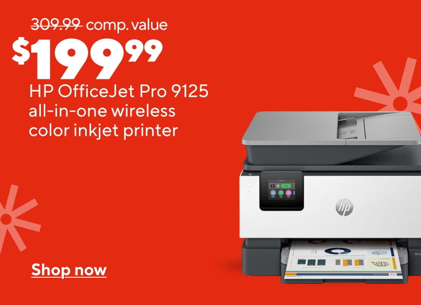 309.99 dollars comp value 199.99 dollars hp officejet pro 9125 all in one wireless color inkjet printer. shop now