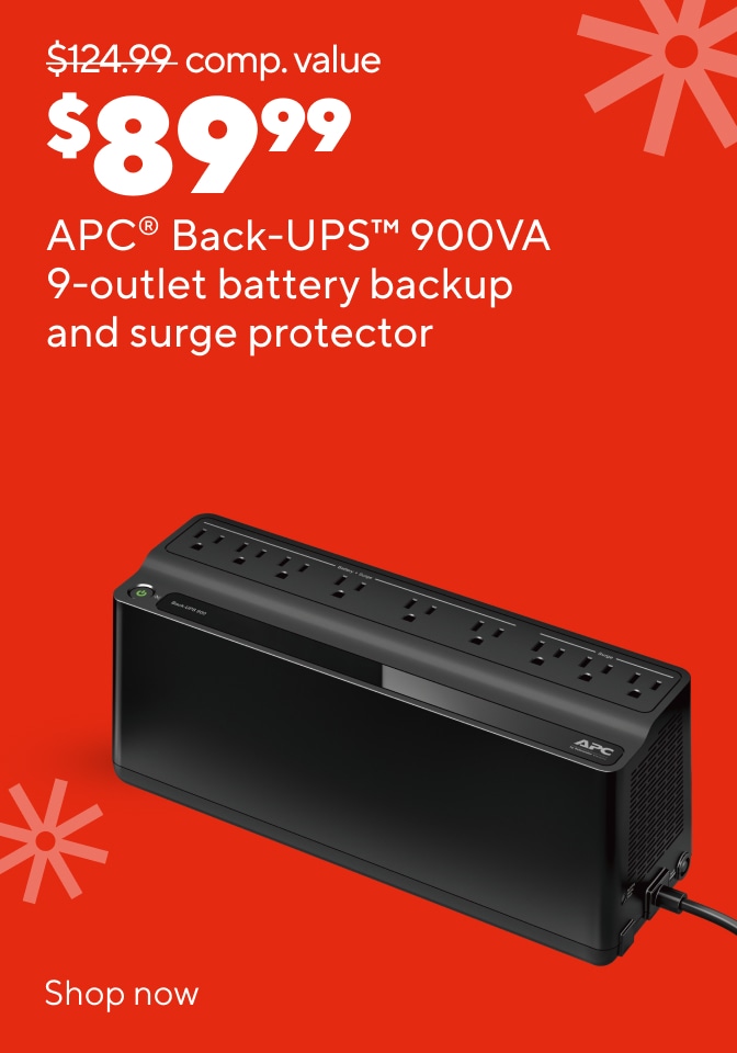 $124.99 comp value now $89.99 APC Back UPS 900VA 9-outlet battery backup and surge protector. Shop now
