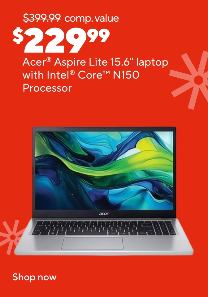 Acer Aspire Lite 15.6-inch laptop with Intel Core N150 processor on sale for $229.99, compared to value price of $399.99. Shop now.